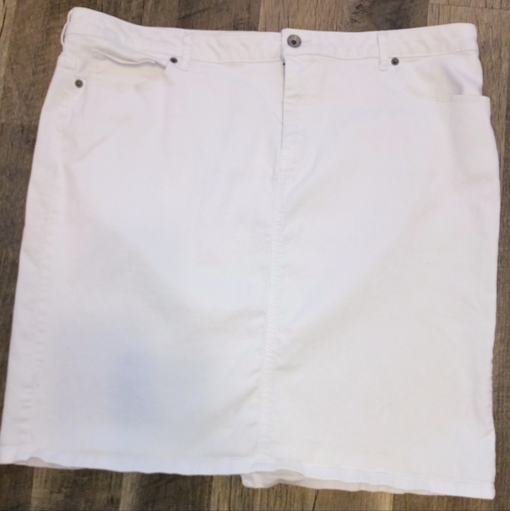Lands End White Denim Mini Skirt Size 18
